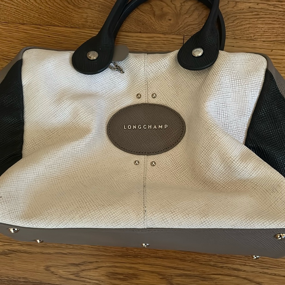 Longchamp White, Gray & Black Shoulder Bag